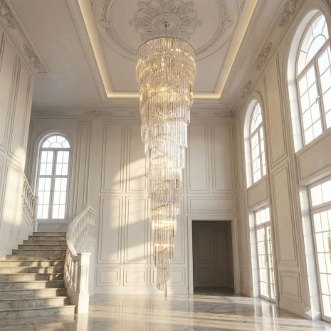 Каскадная люстра для лесничного марша Diasha цоколь E14 ламп 46 шт цвет Хром 82207/1000xH4000HR