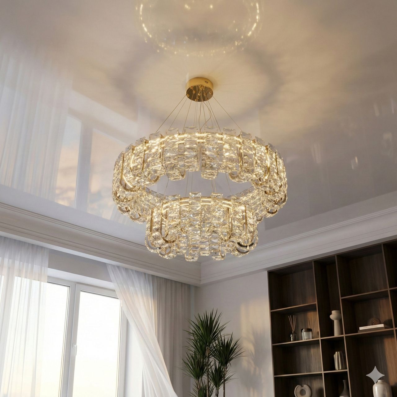 Хрустальная светодиодная люстра в зал Diasha 138W до 20 м² цвет Золотистый 559/800+500G Хрустальная светодиодная люстра в зал Diasha 138W до 20 м² цвет Золотистый 559/800+500G