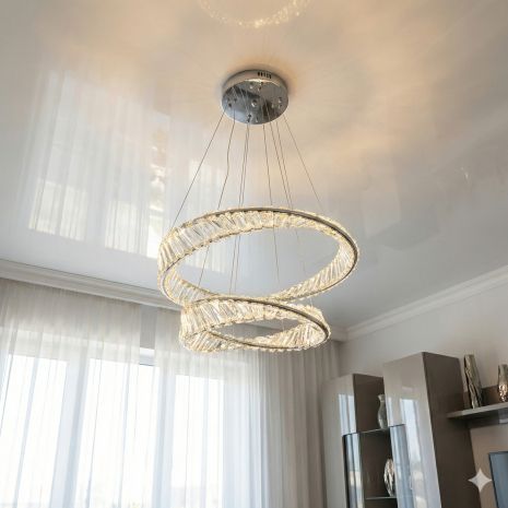 Кришталева люстра на два кільця Diasha 86W до 18 м² колір Хром D8812/600+400B CH