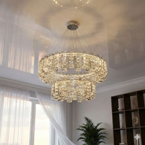 Lеd люстра з кришталем підвісна Diasha 138W до 20 м² колір Хром 559/800+500CH