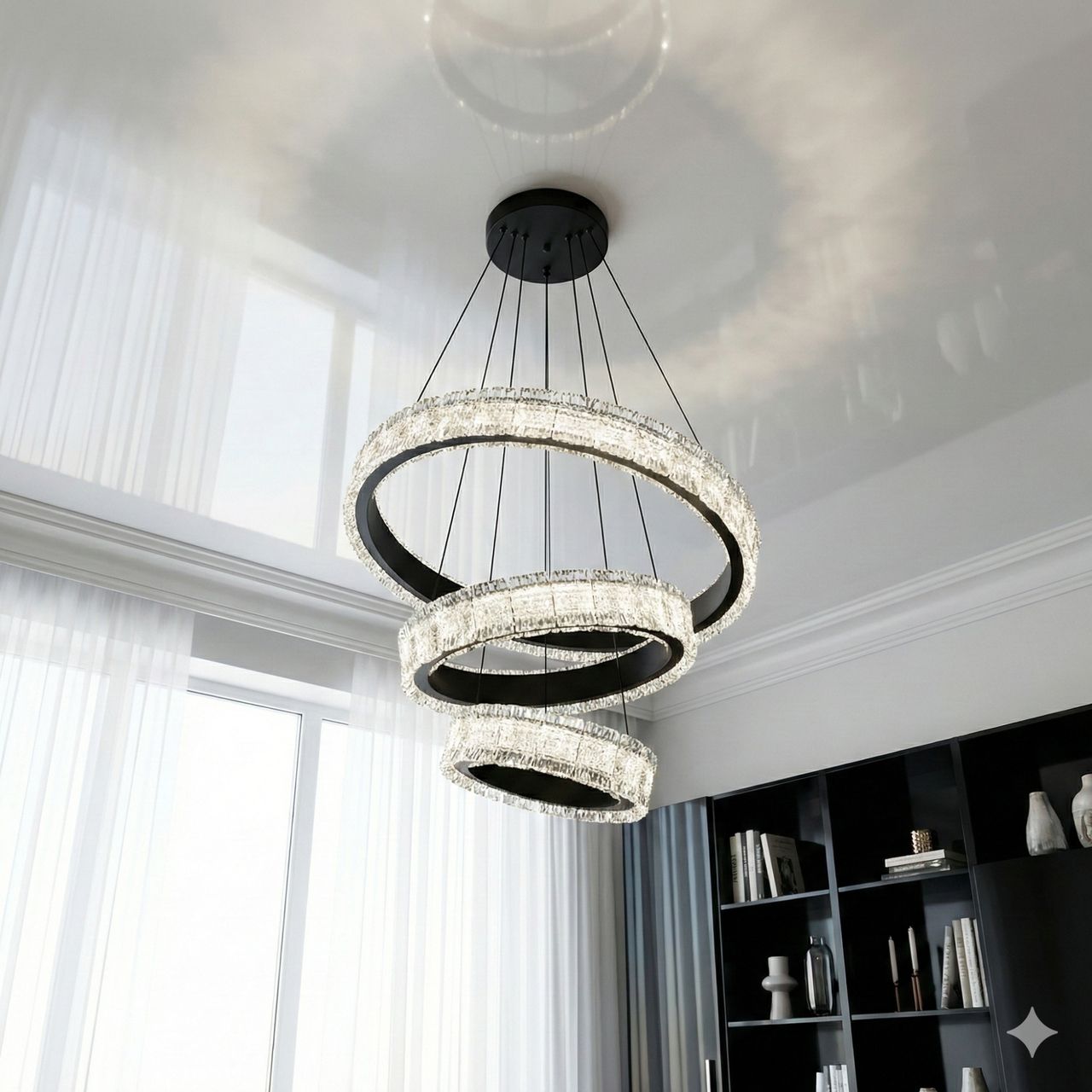 Люстра на три кільця світлодіодна Diasha 135W до 20 м² колір Білий D8748-600+400+300BK Люстра на три кільця світлодіодна Diasha 135W до 20 м² колір Білий D8748-600+400+300BK