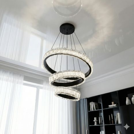 Люстра на три кольца диодная Diasha 135W до 20 м² цвет Белый D8748-600+400+300BK