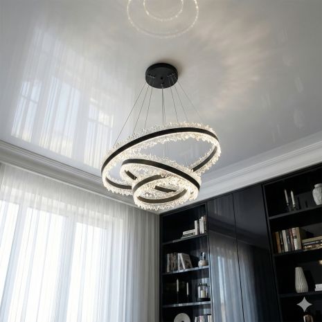 Люстра на три кольца с прозрачным акрилом ... Diasha 185W до 30 м² колір Білий D8751-600+400+300BK