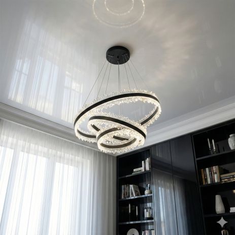 Люстра на три кольца с прозрачным акрилом Diasha 185W до 30 м² цвет Белый D8751-600+400+300BK