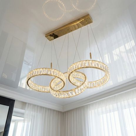 Светодиодный подвес с кристаллами Diasha 140W до 20 м² цвет Золотистый 523/400x3G