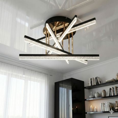 Сучасна світлодіодна люстра Diasha 72W до 18 м² колір Чорний + Золото SX1009/5BK