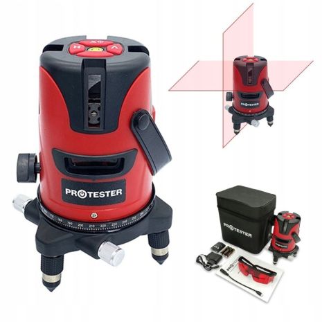 Бюджетный лазерный уровень с 2 линиями (красный луч) PROTESTER LL602R