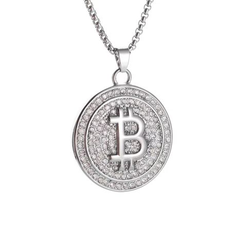 Кулон знак Bitcoin BTC Біткойн підвіска з біткоїном в стилі хіп-хоп сталь 14К Shine