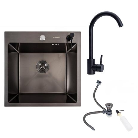 Комплект Кухонная мойка Handmade 500х500 PVD DECOR черная VALESO + Смеситель BG76 для кухни