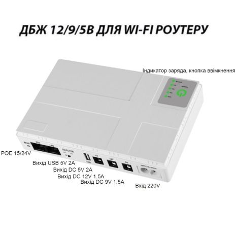 ДБЖ (UPS) 18W 8000mAh для роутера/терміналу DC1018P - 12V/ 9V/ 5V білий