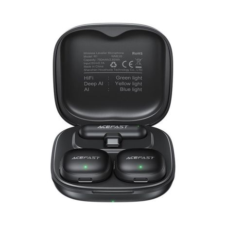 Микрофон ACEFAST wireless lavalier microphones R1 |8/48h, AI Noice reduction, 50m, USB-C| black