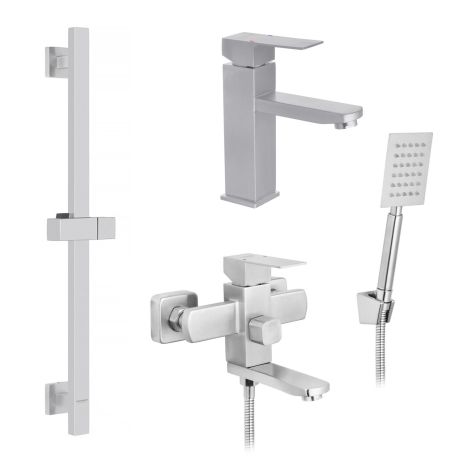 Набір змішувачів Kroner Edelstahl Kubus-ESG010 + змішувач Edelstahl Kubus-ESG060 + штанга для душу Edelstahl