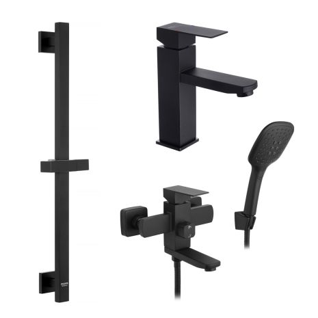 Набір змішувачів Kroner Edelstahl Kubus — SCH060 + змішувач Edelstahl Kubus — SCH010 + штанга для душу