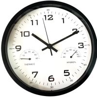 Timelike™ настенные часы (25 см) с термометром и гигрометром M-02-B черный