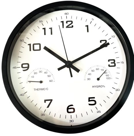 Настінний годинник з термометром та гігрометром Timelike™ (25 см) M-02-B чорний