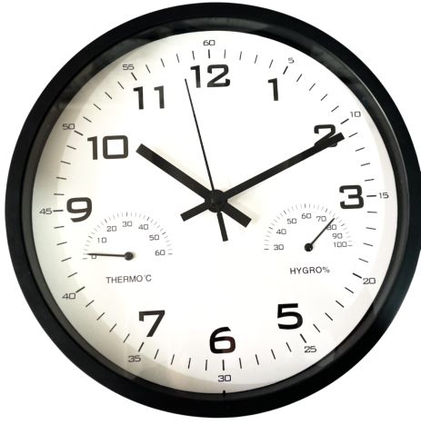 Настінний годинник з термометром та гігрометром Timelike™ (25 см) M-02-B чорний