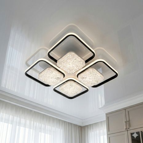 Лампа для холу фактурний акрил Diasha 140W до 20 м² колір Чорний 9099/4+4BK