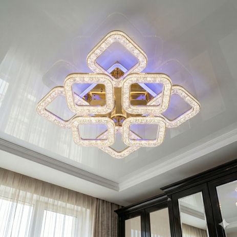 Люстра у вітальню рельєфний акрил LED Diasha 90W до 20 м² колір Золотистий S2205/4+4G 3col dim