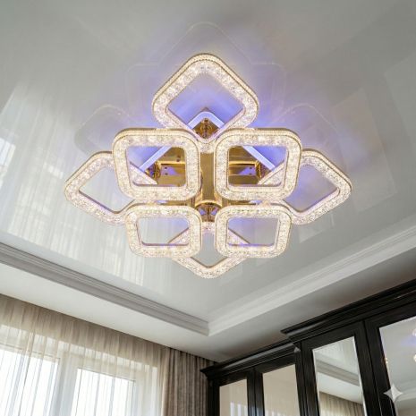 Люстра в гостиную рельефный акрил LED Diasha 90W до 20 м² цвет Золотистый S2205/4+4G 3col dim