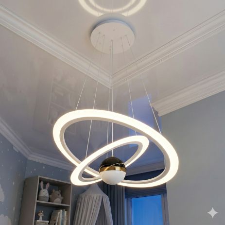 Люстра два кільця + зірки 3D Diasha 85W до 18 м² колір Білий 2391-600+400WH