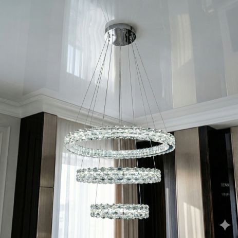 Лід люстра для їдальні у зал Diasha 95W до 20 м² колір Хром 7895/800+600+400CH