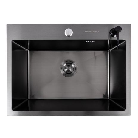 Кухонная мойка 58*43 PVD черная VALESO Handmade DECOR (сифон, дозатор, 3.0/0.8)