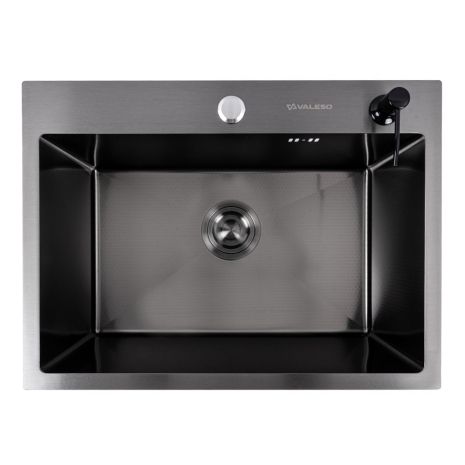 Кухонна мийка 58*43 PVD чорна VALESO Handmade DECOR (сифон, дозатор, 3.0/0.8)
