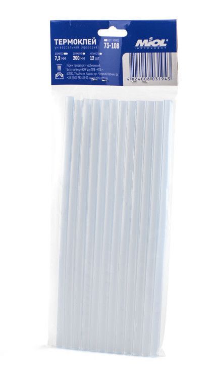 Клеевые стержни 7,2 × 200 мм, 12 шт. прозорі. Miol 73-108