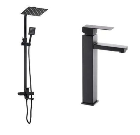 Душова колона з нержавіючої сталі Mixxus KUB-009-J Black + Змішувач для умивальника Mixxus KUB-001 High Black Німеччина
