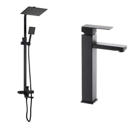 Душова колона з нержавіючої сталі Mixxus KUB-009-J Black + Змішувач для умивальника Mixxus KUB-001 High Black Німеччина