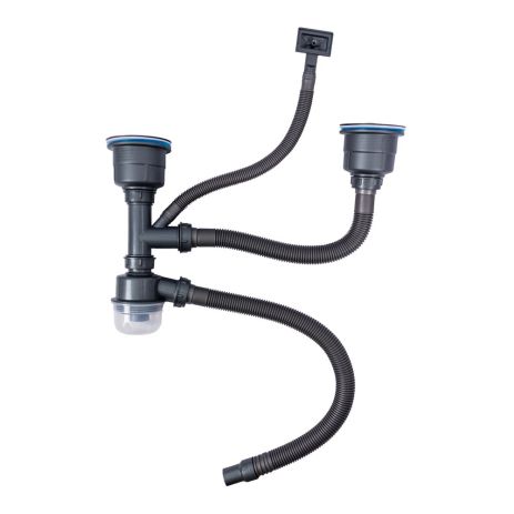 Сифон двойной для моек Handmade TM VALESO (верхушка черная, арт. 905)
