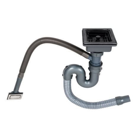 Сифон одинарный для моек VALESO Handmade PVD черных (квадратный сифон, квадратный перелив)