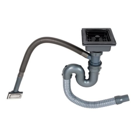 Сифон одинарный для моек VALESO Handmade PVD черных (квадратный сифон, квадратный перелив)