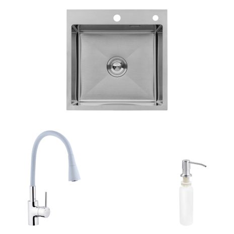 Комплект кухонная мойка Kroner Gebürstet-5050HM + смеситель Küche-C031GRA + дозатор Spender-016