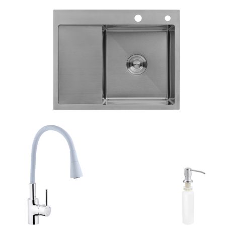 Комплект кухонная мойка Kroner Gebürstet-6350RHM + смеситель Küche-C031GRA + дозатор Spender-016