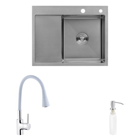Комплект кухонная мойка Kroner Gebürstet-6350RHM + смеситель Küche-C031GRA + дозатор Spender-016
