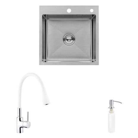 Комплект кухонная мойка Kroner Gebürstet-5050HM + смеситель Küche-C031WHI + дозатор Spender-016