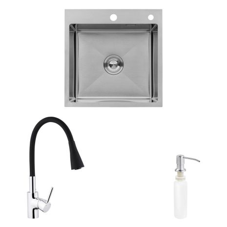 Комплект кухонная мойка Kroner Gebürstet-5050HM + смеситель Küche-C031BLK + дозатор Spender-016