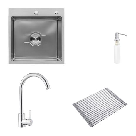 Комплект кухонна мийка Kroner Derby-5050HM Brush + cушарка для посуду Kroner Matte-GRA4333-2 + змішувач Edelstahl Klassisch-ESG035