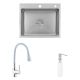 Комплект кухонна мийка Kroner Gebürstet-6050HM + змішувач Küche-C031GRA + дозатор Spender-016