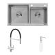 Комплект кухонна мийка Kroner Gebürstet-7843ZHM + змішувач Edelstahl Klassisch-ESG03815BLK + дозатор Spender-016