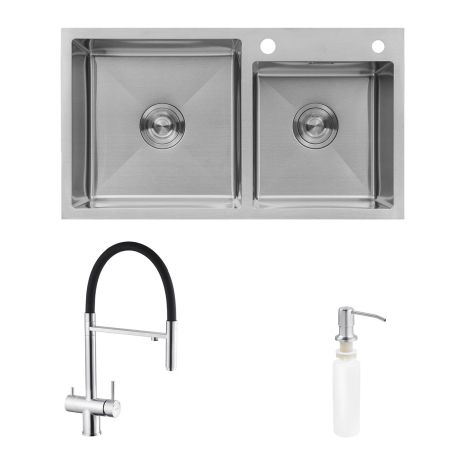 Комплект кухонная мойка Kroner Gebürstet-7843ZHM + смеситель Edelstahl Klassisch-ESG03815BLK + дозатор Spender-016 Комплект кухонная мойка Kroner Gebürstet-7843ZHM + смеситель Edelstahl Klassisch-ESG03815BLK + дозатор Spender-016