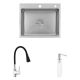 Комплект кухонна мийка Kroner Gebürstet-6050HM + змішувач Küche-C031BLK + дозатор Spender-016