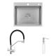 Комплект кухонна мийка Kroner Gebürstet-6050HM + змішувач Klassisch-ESG03817BLK+ дозатор Spender-016