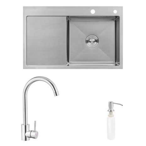 Комплект кухонная мийка Kroner Schwarze-7849RHM + змішувач Klassisch-ESG035 + дозатор Spender-016