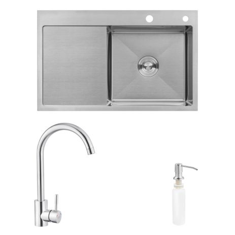 Комплект кухонная мийка Kroner Schwarze-7849RHM + змішувач Klassisch-ESG035 + дозатор Spender-016