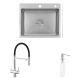 Комплект кухонна мийка Kroner Gebürstet-6050HM + змішувач Klassisch-ESG03815BLK + дозатор Spender-016