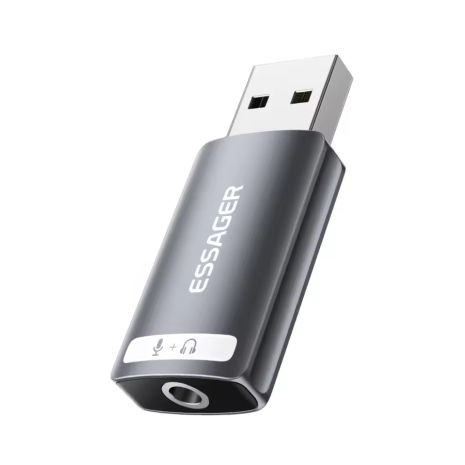Зовнішня звукова карта Essager USB to Jack 3.5мм (1xTRRS) для мікрофона та навушників Gray