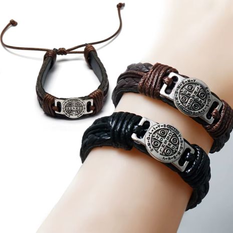 Браслет крест кельтский узел с символикой викингов кожаный