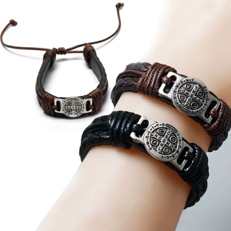 Браслет хрест кельтський вузол із символікою вікінгів шкіряний